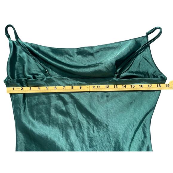 Nasty Gal Cowl Neck Satin Mini Slip Dress Spaghetti Straps Green - Size 12 - Picture 9 of 14